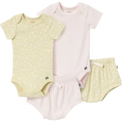 Modern Moments™ By Gerber Babies'  Coordinating Bodysuits & Shorts Set 4-pack In Dusty Yellow Floral/lt Rose
