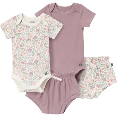 Modern Moments™ By Gerber Babies'  Coordinating Bodysuits & Shorts Set 4-pack In Purple