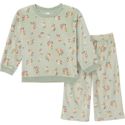 Modern Moments™ By Gerber Babies'  Fleece Pajama Top & Pant Set In Green Flower