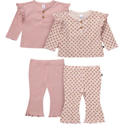 Modern Moments™ By Gerber Babies'  Henley Ruffle Tops With Pants Set In Pink