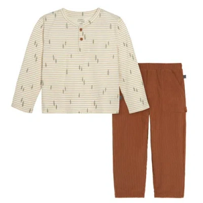 Modern Moments™ By Gerber Babies'  Henley Shirt & Pant Set In Light Beige Trees