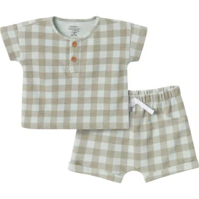 Modern Moments™ By Gerber Babies'  Henley Shirt And Shorts Set In Light Sky Gingham