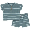 Modern Moments™ By Gerber Henley Shirt And Shorts Set In Medium Teal Stripe