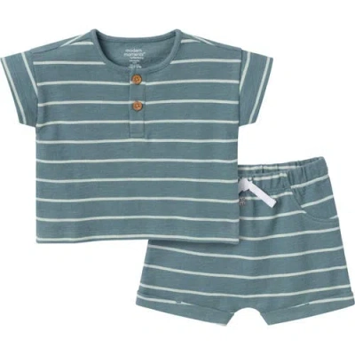 Modern Moments™ By Gerber Babies'  Henley Shirt And Shorts Set In Medium Teal Stripe