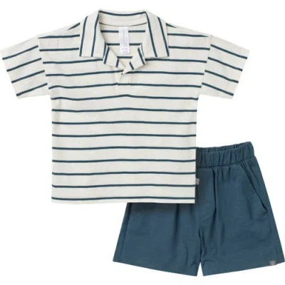 Modern Moments™ By Gerber Babies'  Johnny Collar Shirt And Shorts Set In Ivory Stripe