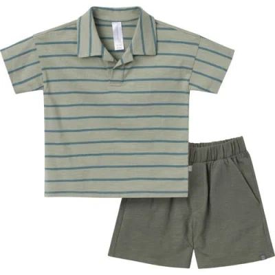 Modern Moments™ By Gerber Babies'  Johnny Collar Shirt And Shorts Set In Medium Green Stripe