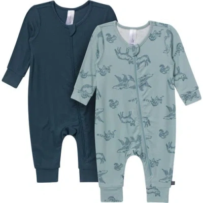 Modern Moments™ By Gerber Babies'  Long Sleeve Footless Rompers In Blue