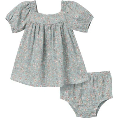 Modern Moments™ By Gerber Babies'  Puffed Sleeve Dress And Diaper Cover Set In Medium Teal Ditsy