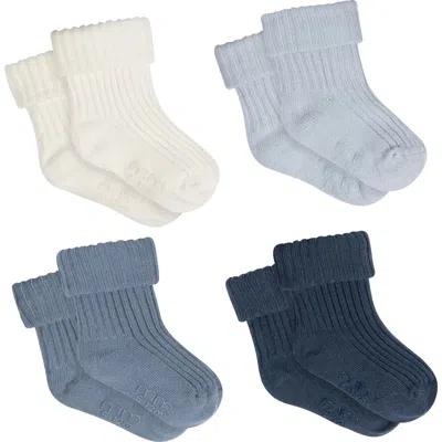 Modern Moments™ By Gerber Babies'  Rolled Cuff Ribbed Socks, 4-pack In Blue