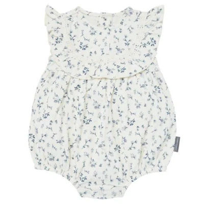 Modern Moments™ By Gerber Babies'  Ruffle Bubble Romper In Ivory Blue Ditsy