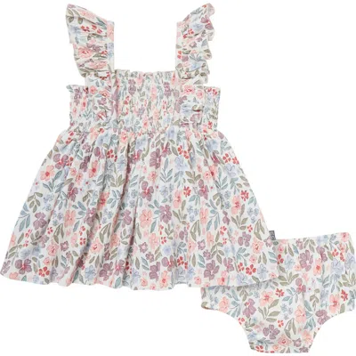 Modern Moments™ By Gerber Babies'  Ruffle Sleeve Dress And Diaper Cover Set In Ivory Garden