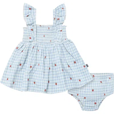 Modern Moments™ By Gerber Babies'  Ruffle Sleeve Dress And Diaper Cover Set In Ivory Strawberry Gingham
