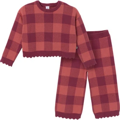 Modern Moments™ By Gerber Babies'  Scalloped Sweater & Pant Set In Dark Rose Large Check
