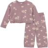 Modern Moments™ By Gerber Babies'  Scalloped Sweater & Pant Set In Medium Lilac Cluster Jacquard