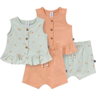 Modern Moments™ By Gerber Babies'  Sleeveless Peplum Tops And Shorts Set In Lt Sky Oranges/tan