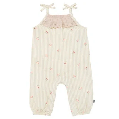 Modern Moments™ By Gerber Babies'  Sleeveless Ruffle Romper In Beige Cherry Stripe