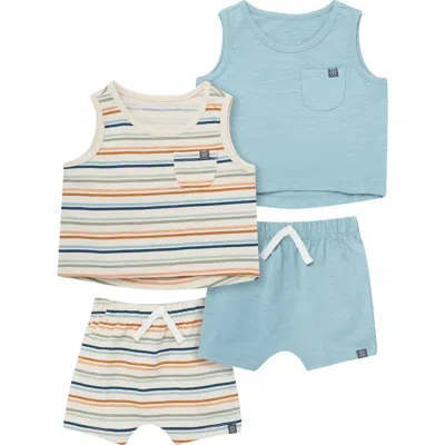 Modern Moments™ By Gerber Babies'  Sleeveless Shirt And Shorts Set In Beige Stripe/md Teal