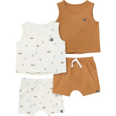 Modern Moments™ By Gerber Babies'  Sleeveless Shirt And Shorts Set In Ivory Sailboats/md Brown