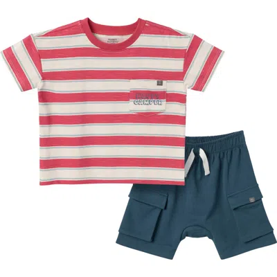 Modern Moments™ By Gerber Babies'  Top And Cargo Shorts Set In Red Coastal Stripe