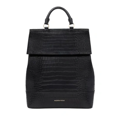 Modern Picnic Women's The Croc-embossed Vegan Leather Backpack In Black Croc