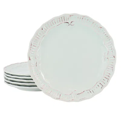 Modern Southern Home Capri 6 Piece 11 Inch Stoneware Embossed Dinner Plate Set In Egg Blue In Multi