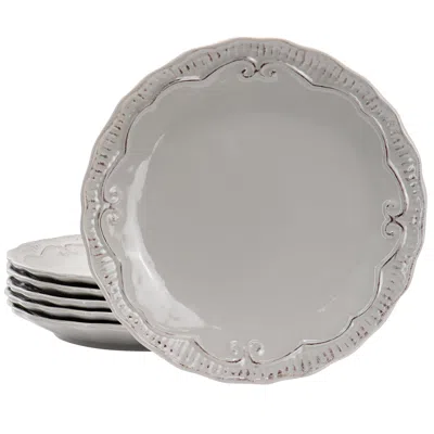 Modern Southern Home Capri 6 Piece 11 Inch Stoneware Embossed Dinner Plate Set In Grey In Gray