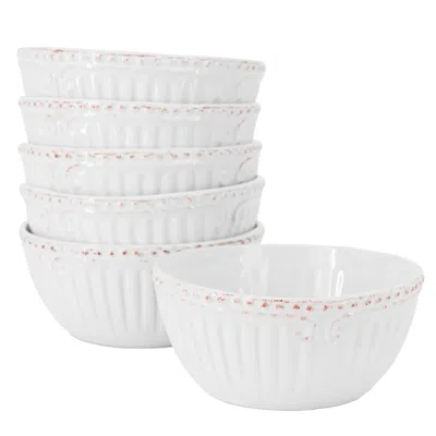 Modern Southern Home Capri 6 Piece 6 Inch Stoneware Embossed Cereal Bowl Set In White