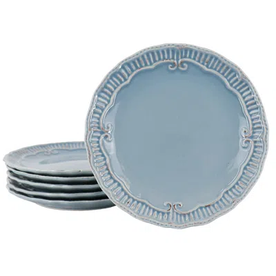 Modern Southern Home Capri 6 Piece 9 Inch Stoneware Embossed Dessert Plate Set In Blue