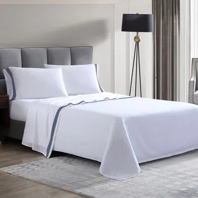 Modern Threads 300 Thread Count Cotton Quality Sateen Sheet Set In White,blue