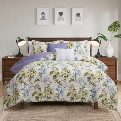 Modern Threads 5-piece Printed Comforter Set Gabrielle – Soft, Stylish Comforter With 2 Pillow Shams And 2 Decorati In Blue;purple;cream