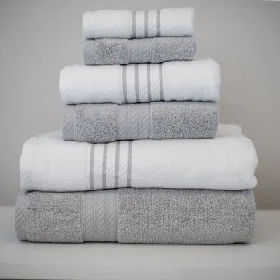 Modern Threads 6 Piece Cotton Stripe Towel Set, 2 Bath Towels, 2 Hand Towels, 2 Washcloths In Silver