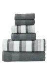 Modern Threads 6-piece Mixed Stripe & Solid Cotton Towel Set In Coal