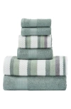 Modern Threads 6-piece Mixed Stripe & Solid Cotton Towel Set In Ivy