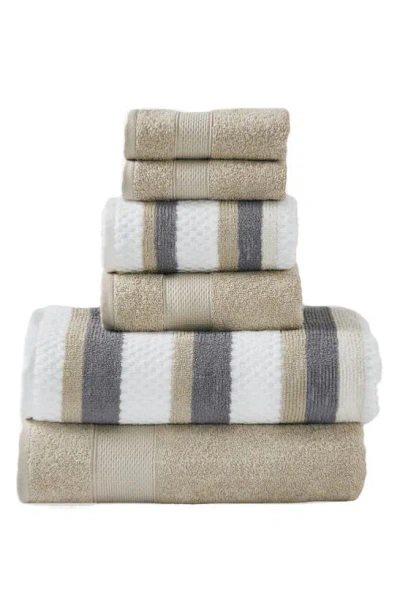 Modern Threads 6-piece Mixed Stripe & Solid Cotton Towel Set In Gray