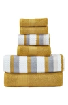 Modern Threads 6-piece Mixed Stripe & Solid Cotton Towel Set In Mustard