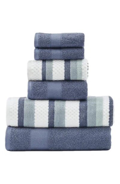 Modern Threads 6-piece Mixed Stripe & Solid Cotton Towel Set In Blue