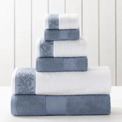 Modern Threads 600 Gsm 6-piece Towel Set With Filgree Jacquard Border In Blue Smoke