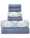 Modern Threads 6pc Yarn Dyed Jacquard Towel Set In Blue