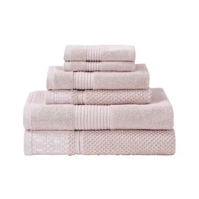Modern Threads 6-piece Jacquard Towel Set Astra – 100% Cotton, Quick Dry & Absorbent Bath, Hand & Washcloths – Mode In Blush Pink