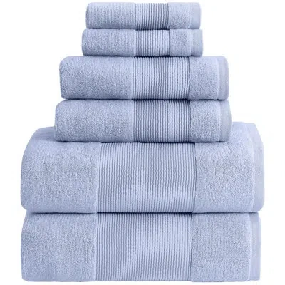 Modern Threads - Air Cloud 6-piece 100% Zero-twist Cotton Towel Set - Bath Towels, Hand Towels, & Washcloths - Supe In Wedgewood Blue