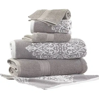 Modern Threads Artesia Damask 6-piece Reversible Yarn Dyed Jacquard Towel Set - Bath Towels, Hand Towels, & Washclo In Gray