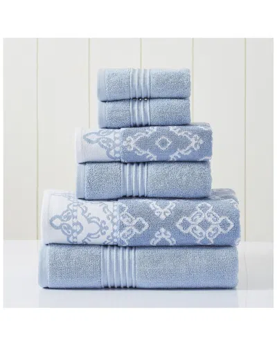 Modern Threads Blue 6pc Charlize Jacquard/solid Towel Set