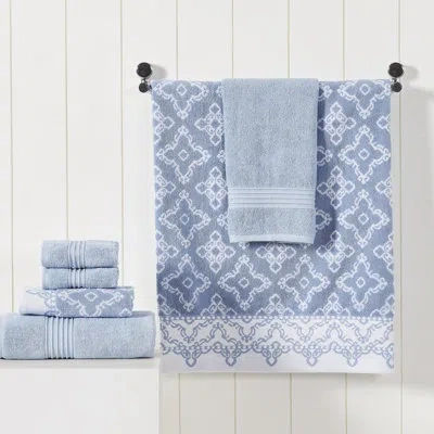 Modern Threads Charlize 6-piece Reversible Yarn Dyed Jacquard & Solid Towel Set – 100% Cotton, Quick Dry & Absorben In Blue