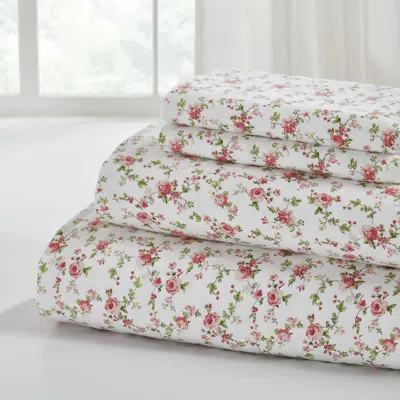 Modern Threads Cotton Flannel Sheet Set In White/pink