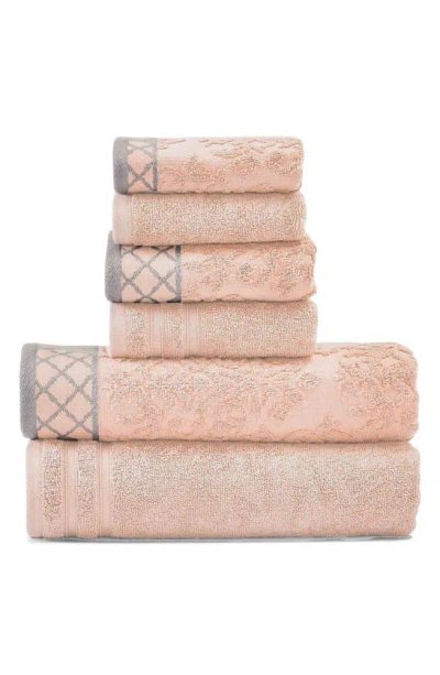 Modern Threads Embellished Border Damask Jacquard Towel 6-piece Set In Pink