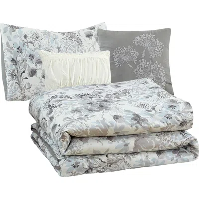 Modern Threads Floral Print Microfiber 5-piece Comforter Set In Gray