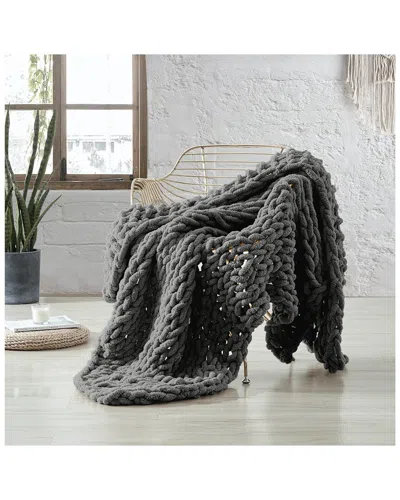 Modern Threads Grey Chenille Chunky Hand Knit Throw