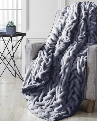 Modern Threads Luxury Braided Faux Fur Throw In Grey