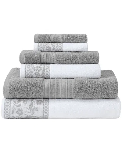 Modern Threads Allie Jacquard Border 6pc Towel Set In Grey