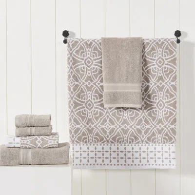 Modern Threads Monroe 6-piece Reversible Yarn Dyed Jacquard & Solid Towel Set – 100% Cotton, Quick Dry & Absorbent  In Fawn